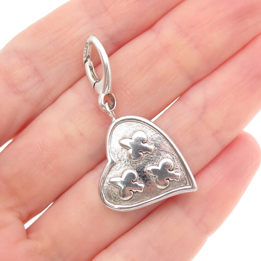 925 Sterling Vintage Fleur de Lis Royal Renaissance Heart Hollow Charm Pendant